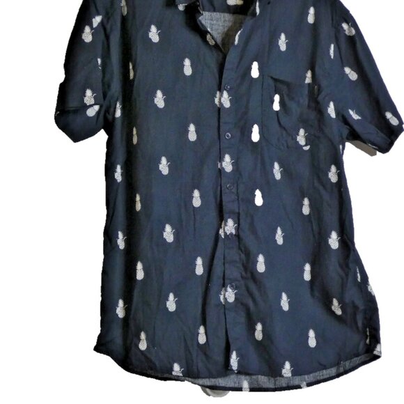 Molokai Surf Co. Men Shirt Size XL Black Pineapples Hawaiian Cotton Short Sleeve - Picture 2 of 11